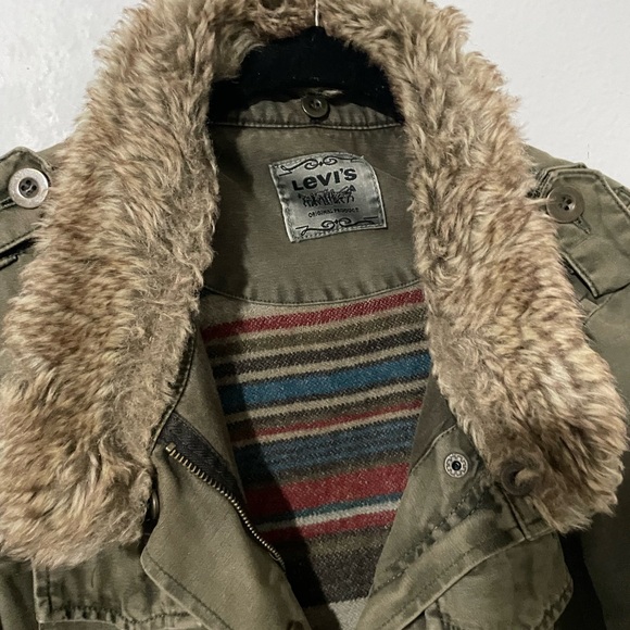 Levis Jacket Army Green Military Cargo Pockets Zip Snap Women's 6 - Picture 7 of 8